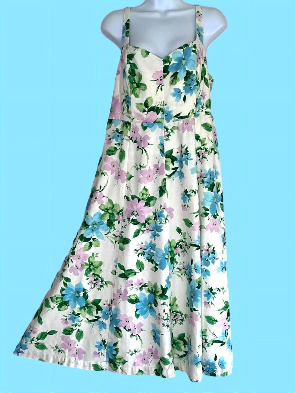 Old Navy Linen Blend Midi Dress sz L Floral  Fit & Flare Cottagecore Resort Boho